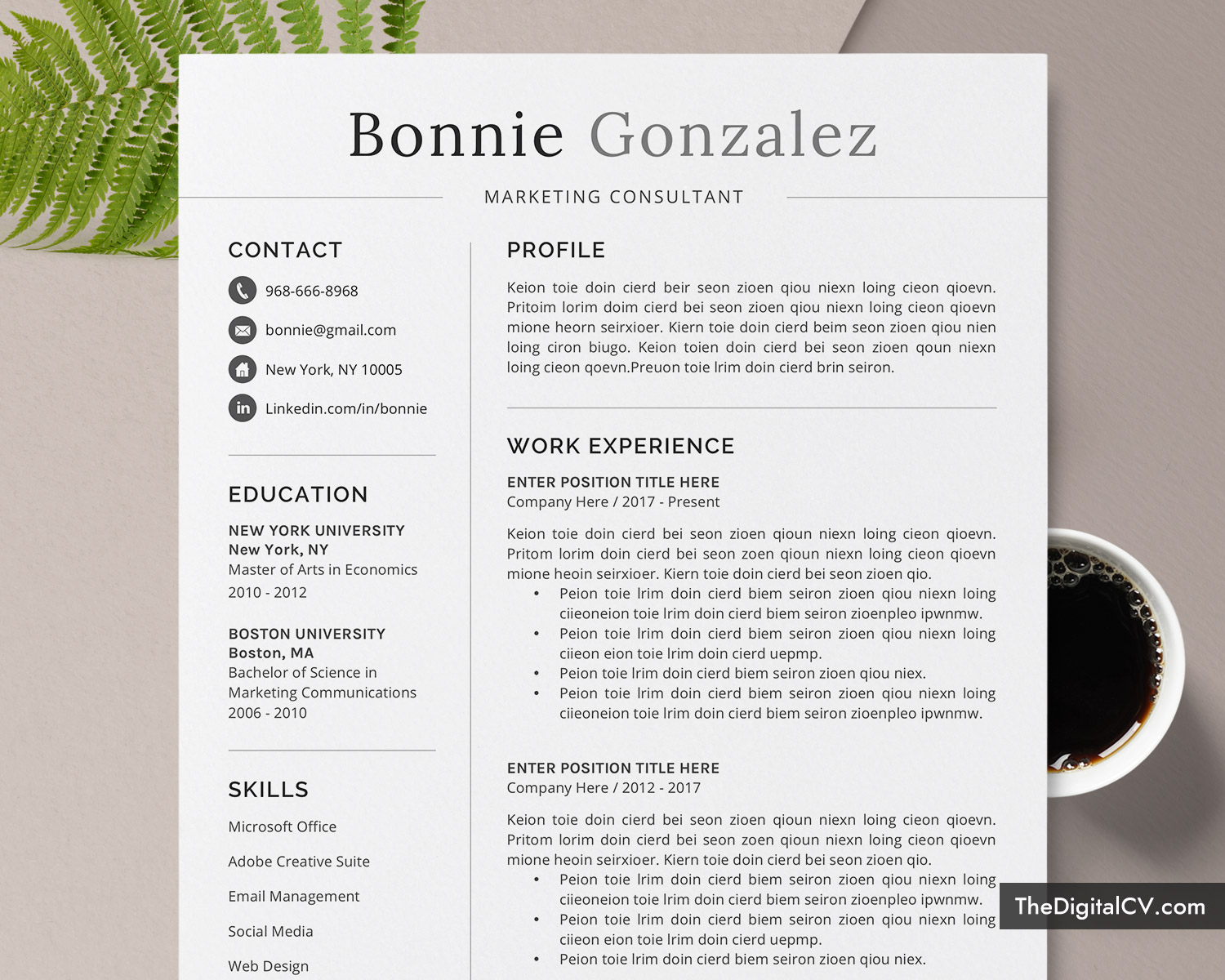 Minimalist Resume Template for Microsoft Word, Cover Letter, Professional  Resume Template, Simple CV Template Design, Modern Resume, Creative Resume, Pertaining To Resume Templates Microsoft Word 2010