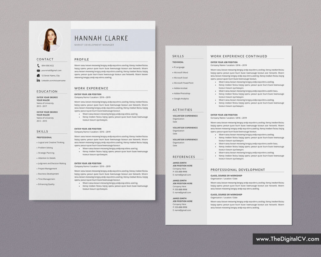 CV Templates for MS Word Simple - Www.thedigitalcv.com Resume Templates HANNAH 3 1024x819 