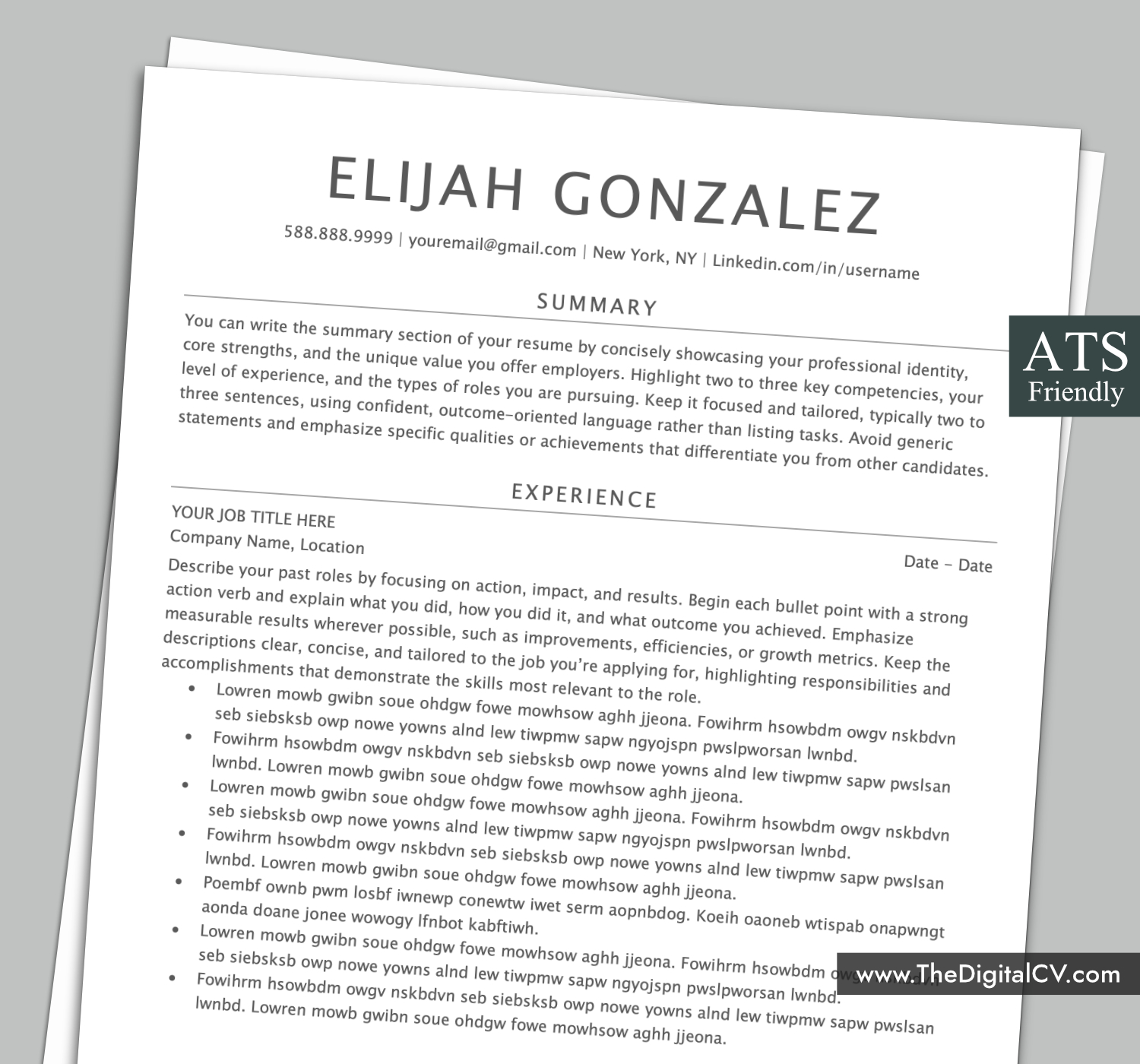 ATS-friendly resume template with professional and simple Layout