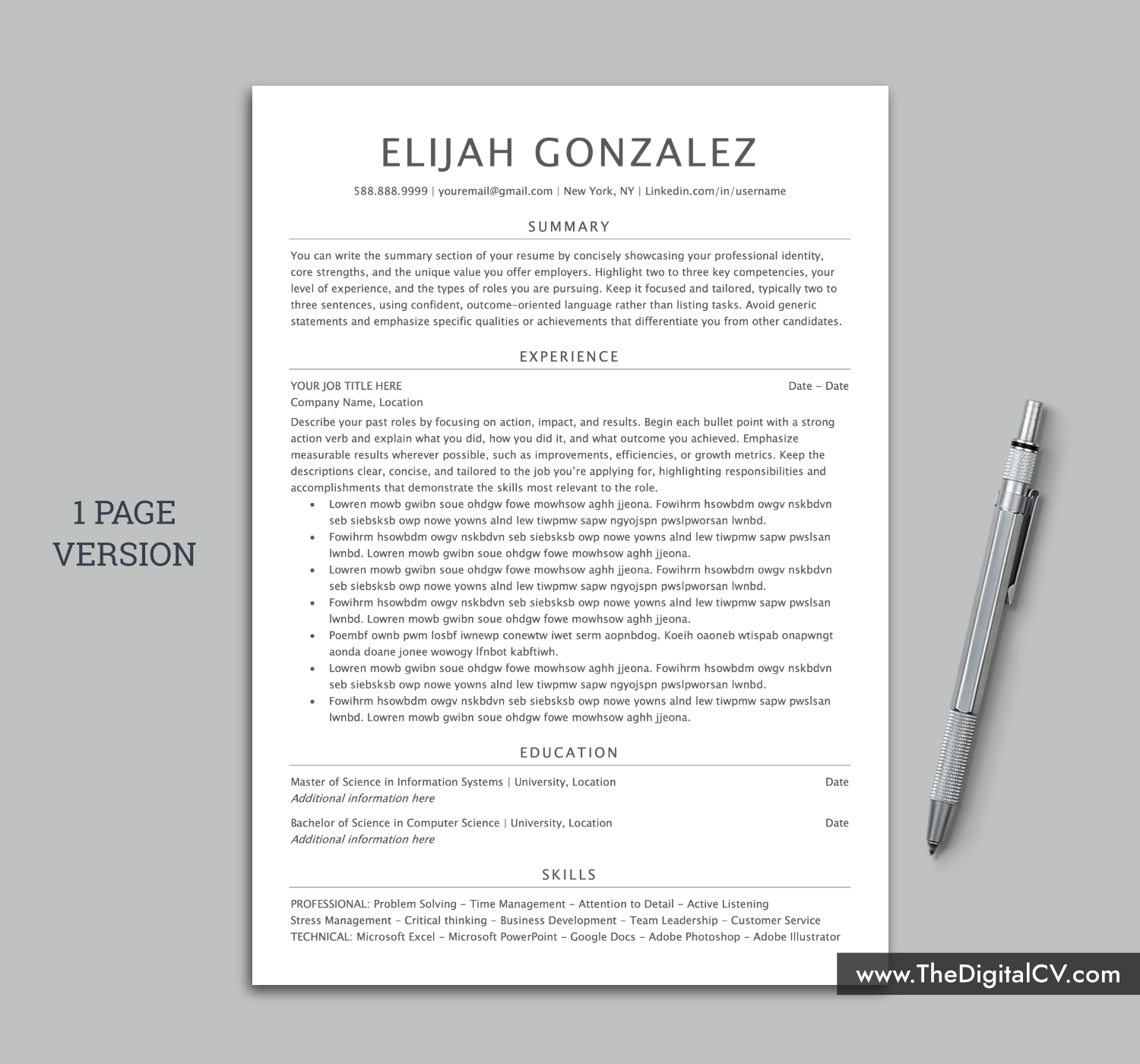 ATS-friendly resume template with professional and simple Layout