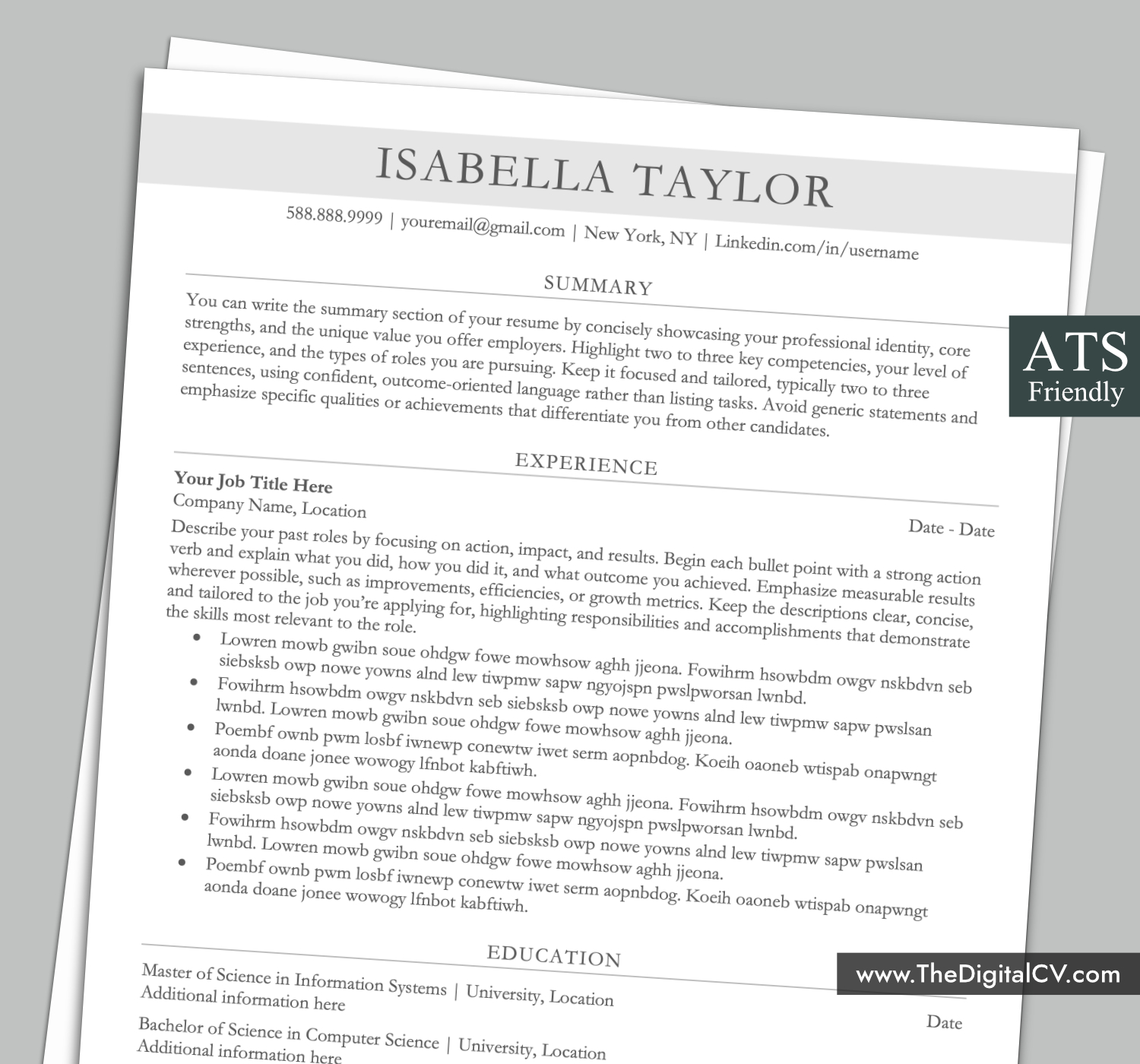 ATS-friendly resume template with professional and simple Layout