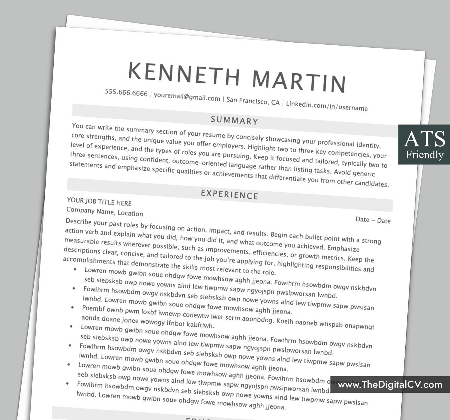 ATS-friendly resume template with professional and simple Layout