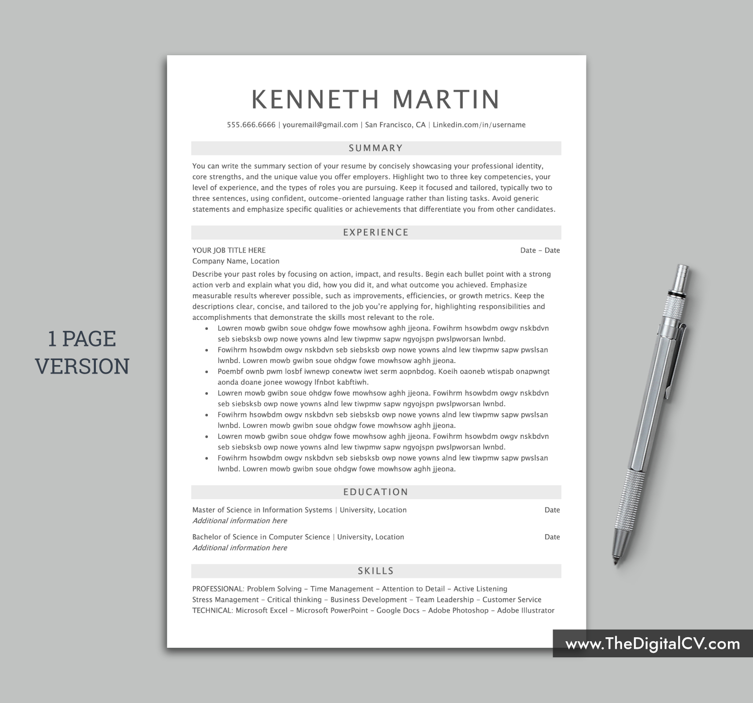 ATS-friendly resume template with professional and simple Layout