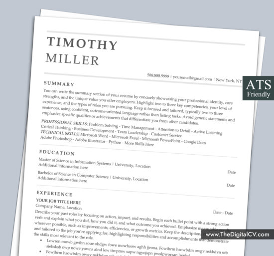 ATS-friendly resume template with professional and simple Layout
